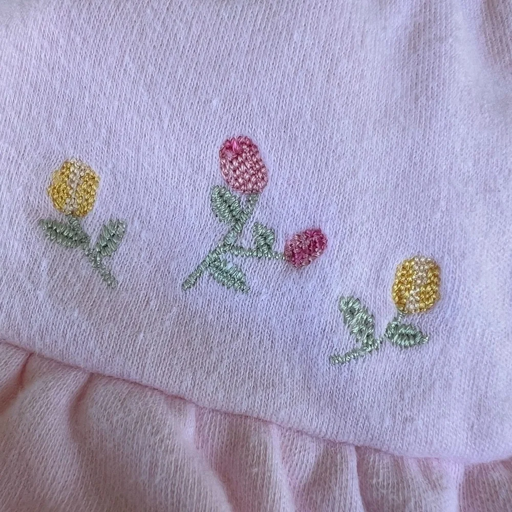 VTG Gymboree Newborn 1998 Pink Tulip Soft Knit Bucket Hat Embroidered Bow GUC